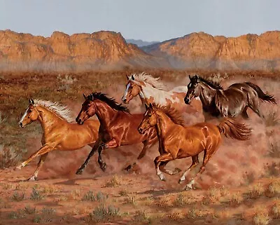 36  X 44  Panel Wild Horses Equestrian Animals Mountains Fabric Panel • $12