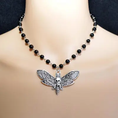 Vintage Skull Moth Pendant Gothic Rosary Necklace Chain Choker Jewelry For Women • $5.27