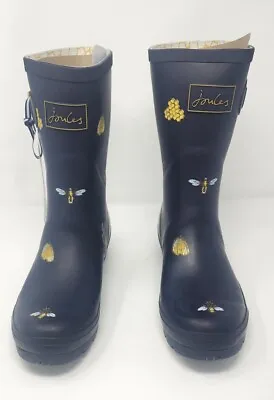 Joules Women's Molly Welly Rain Boot Black Metallic Bees US Size 9 • $54