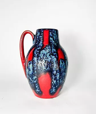 Majolica Red Blue Drip Glaze Ceramic Pitcher Mid Century 6.5” German • $125