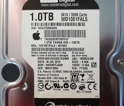 For Parts Only WD WD1001FALS-40Y6A0 DCM:HARNHTJABB Apple#655-1567A 1.0TB • $45.51