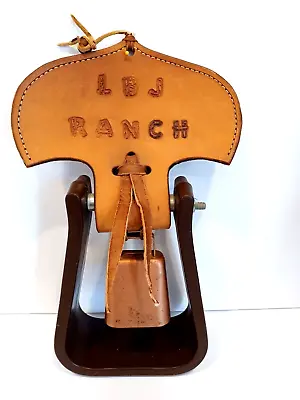 Vintage Western LBJ Ranch Farm Dinner Bell With Stirrup And Saddle Leather 14  • $12.50