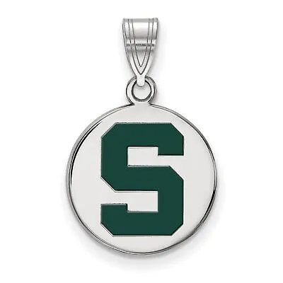 Michigan State Spartans Green School Letter Logo Disc Pendant In Sterling Silver • $59.99