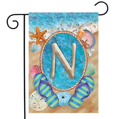 Summer Monogram Letter N Garden Flag Flip Flops Seashells 12.5  X 18  • $6.99