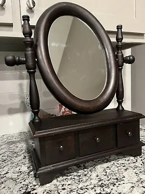 Vintage Cheval Jewelry Dresser Oval Mirror Tabletop Shaving Vanity Cherry Wood • $155