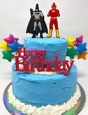 The Flash And Batman Happy Birthday Cake Topper Set ~ BRAND NEW 3+ Inches Tall • $7.99