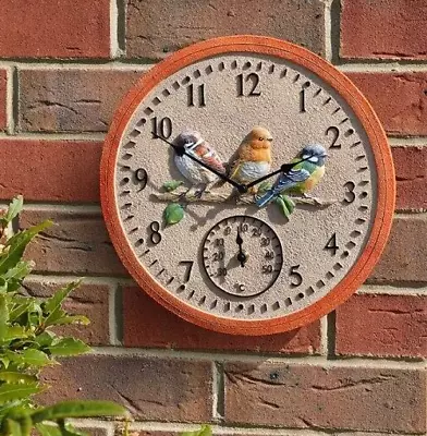 30cm Large Garden Clock Bird Outdoor Decoration Wall Hanging Thermometer Robin • £24.99