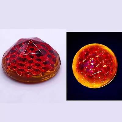 Vintage UV Cadmium Glass Cabochon Red Faceted Flat Back 23mm Uranium Glass • $5.75