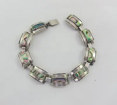 Signed Narvaez Mexican Taxco Sterling Silver Abalone Link Bracelet 1920's • $65