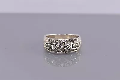Sterling Silver Ornately Detailed Marcasite Accented Band Ring 925 Sz: 8 • $27.50