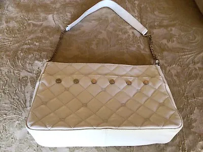 ST JOHN KNITS Quilted Leather Designer Handbag White W/ Silver Tone Details • $225