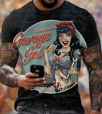 Vintage Pin Up Model Mechanic Rockabilly Classic Car Garage Tee | REGULAR SIZING • $13.15