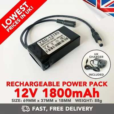 12v Power Bank 1800mAh Rechargeable Li-ion Portable Battery Pack (DC) • £17.99
