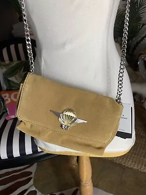 Zara NWT Suede Beige Chain Bag Small Silver Hardware Boho Festival Hippie • $22.50