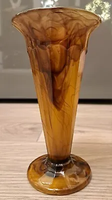 18.8 Cm 1930s Davidson Cloud Glass Amber Brown Trumpet Vase Vgc • £18.95