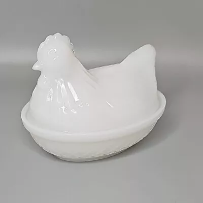 Hazel Atlas Milk Glass Hen On Nest Dish Covered Candy Bowl White Chicken Small • $9.99