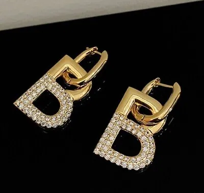 2 Ct Round Cut Simulated Diamond  B  Letter Drop Earrings 14K Yellow Gold Plated • $105