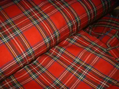 £4.70 • Buy Finest Royal Stewart Tartan Fabric 80% Viscose 20% Poly Red Suiting 150cm