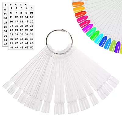 50 Pcs Nail Swatch Sticks With Ring And Numbered Tips - Clear Fan-Shaped • $9.02