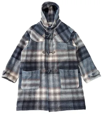 VTG 90s Mens Woolrich Thornton Bay Shadow Plaid Wool Duffle Coat S USA Oversized • $50