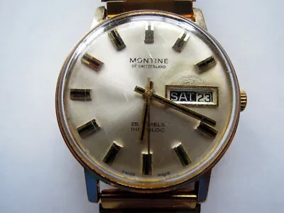 Swiss Solid 9K/KT/CT Yellow Gold Date Day Mechanical Automatic Montine Watch 25J • $500