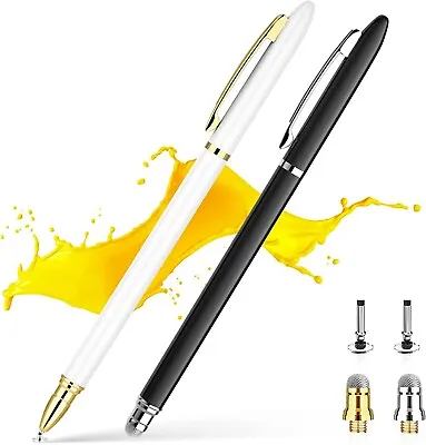 2 In 1 Precision Disc Stylus Touch Screen Pen Black White Universal • $8.99