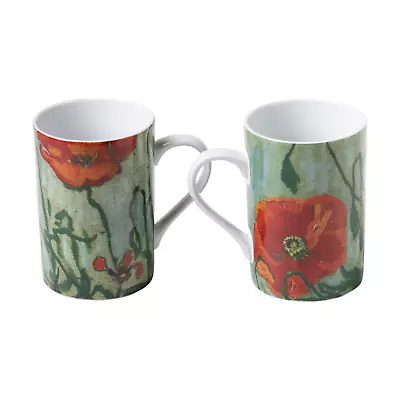 Van Gogh Museum Mugs Set Of 2 Butterflies And Poppies Amsterdam Coffee Tea Art • $59.99