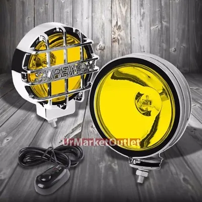 6  Round Chrome Body Housing Yellow Fog Light/Super 4x4 Offroad Guard Work Lamp • $58.02