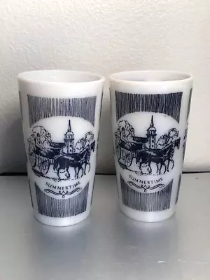 2 CURRIER & IVES Milk Glass  Summertime  8 Oz Tumblers Glasses • $14