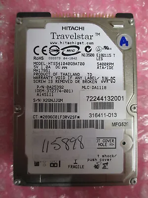 £28.39 • Buy Hitachi 40GB IDE PATA 2.5 Laptop Hard Disk Drive HDD HTS541040G9AT00 (I44-A)