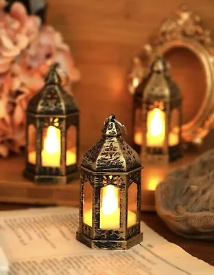 Antique Lanterns Decorative3 Pack Mini Lantern With Flickering LED Gold • $22.49