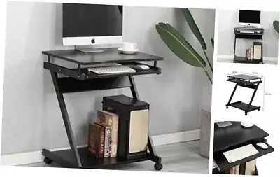  Mobile Computer Desk Work Workstation With Printer Shelf And Keyboard Black • $87.33
