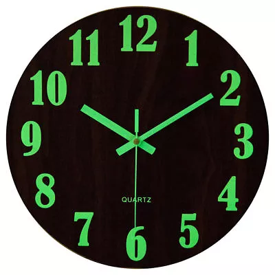 £10.39 • Buy 12  Wooden Luminous Wall Clock Glow In The Dark Night Light Silent Quartz Clocks