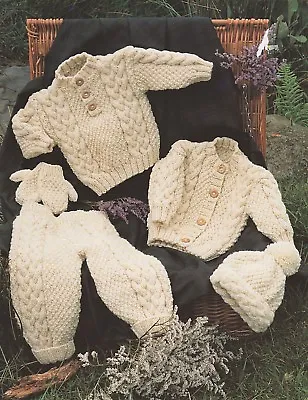 Knitting Pattern-Baby 0-2yr Aran Jacket/Jumper/Trousers/Hat/Gloves 3 Sizes PO316 • £2.15
