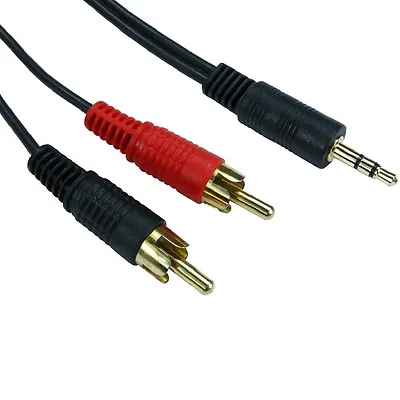 3m RCA To 3.5mm Aux Mini Headphone Jack 2 X Phono Cable Twin Phono Audio Lead • £2.89