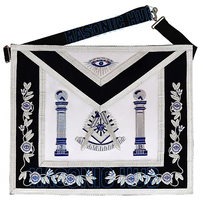 Masonic Past Master 100% Lambskin Apron Hand Made Bullion Embroidered -Navy Blue • $89.99