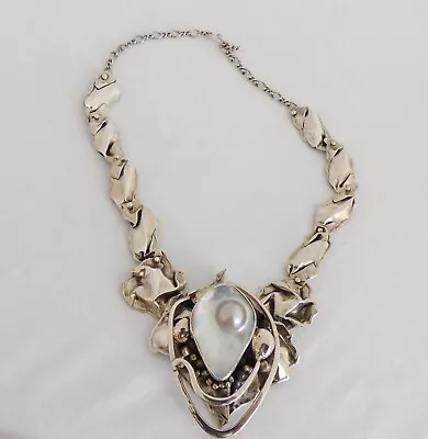 Signed Custom Made Sterling & Abalone Shell Statement Necklace - 102.4 Grams • $99.95