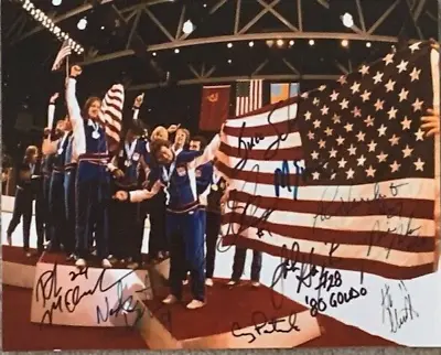 1980 Usa Olympic Hockey Gold Medal 1o Signed 8x10 American Flag Eruzione Broten • $175