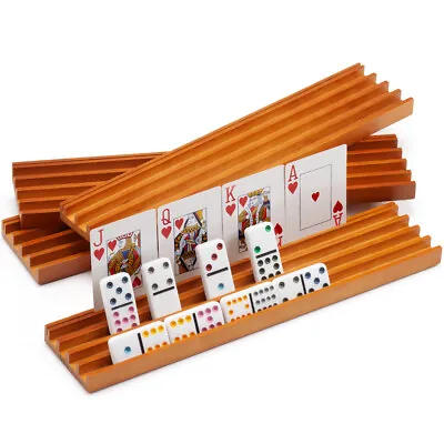 Wooden Domino Racks. Mexican Train Dominoes Game Trays/Card Holders (Set Of 4) • $27.98