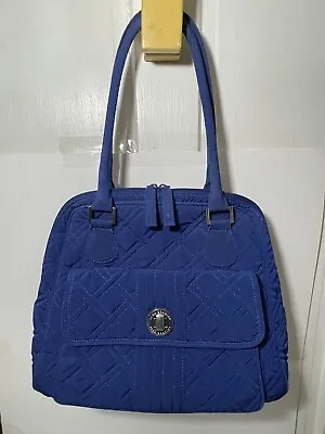 Vera Bradley Solid Blue Quilted Bowler Abstract Interior Shoulder Bag Purse RARE • $45