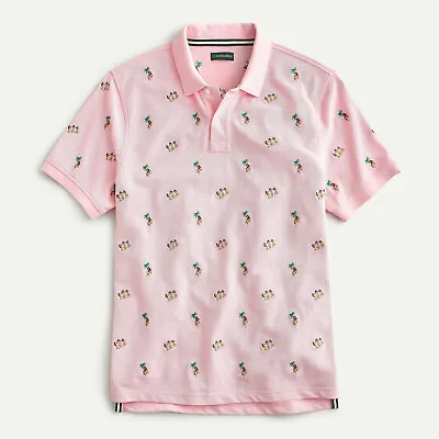 J. Crew 1986 Men's Pique Polo Shirt In Embroidered Critter Aloha Hoola $80 NEW M • $39.99