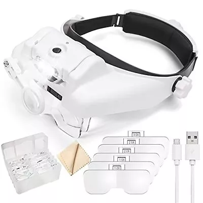 Head Mount Magnifier With Led Light Rechargeable Headband Magnifier Headmounted  • $37.26