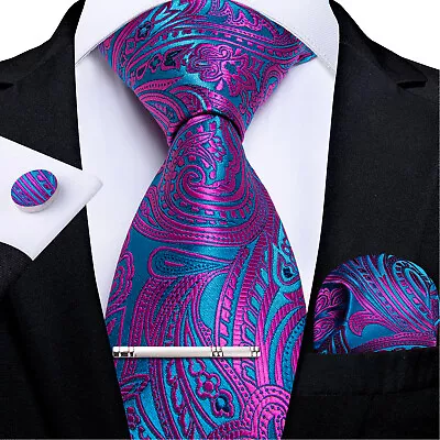 Mens Silk Ties Blue Black Silver Solid Striped Paisley Tie Necktie Set Wedding • $11.50