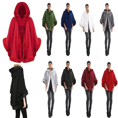 £24.59 • Buy Italian Faux Fur Hood Ladies Cardigan Warm Winter Poncho Cape Coat Jacket 8-22