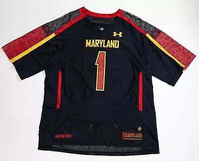 Maryland Terrapins Football Jersey Men's Large Under Armour HeatGear Black Red • $49.95