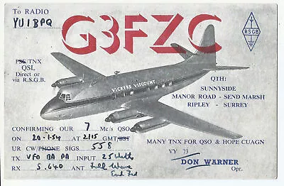 Surrey England QSL Card-Ham Radio Vickers Viscount Aircraft 1954 • $17.49