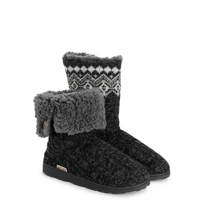 Muk Luks Women's Size 8 Black Tall Knit Foldover Lug Outsole Slipper Boot NWT • $21.50