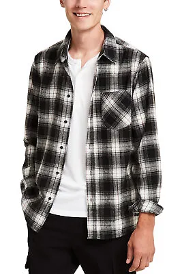 And Now This Mens Plaid Brushed Flannel Shirt Medium Ivory/Black Plaid - NWT $45 • $14