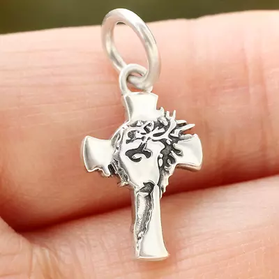 925 Sterling Silver Jesus Christ Face Crucifix Cross Pendant Charm Easter Gift • $13.89