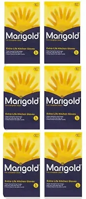 6 X Marigold Yellow Rubber   Extra-Life Kitchen Gloves L 85 1 Pair • £15.95